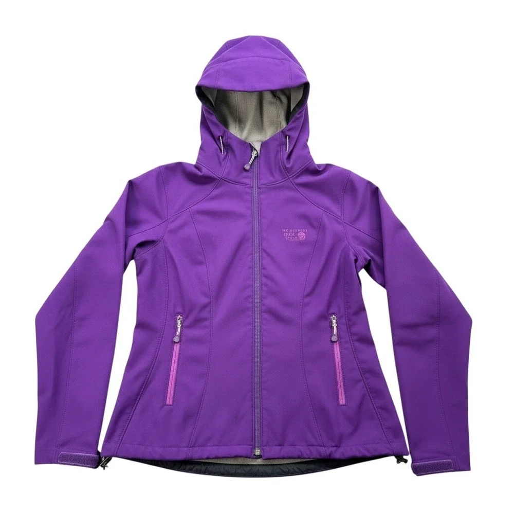 Mountain Hardwear Hooded Softshell Jacket Purple Fleece Lined Full Zip Outdoor